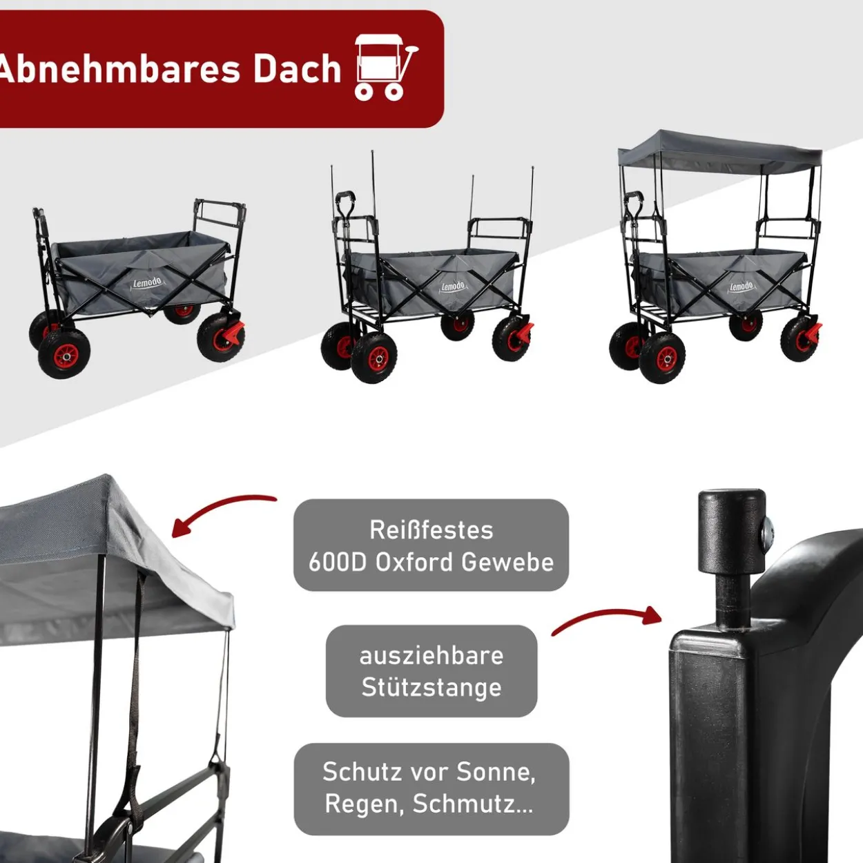 Bollerwagen faltbar mit Dach, grau