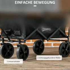 Bollerwagen Faltbar, Transportwagen mit Sonnendach, Griff, Schwarz