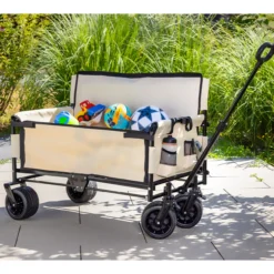 Bollerwagen mit robustem Stahlrahmen, ca. 90 x 60 x 107 cm – Beige/Schwarz