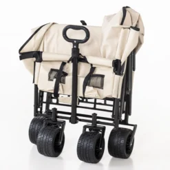 Bollerwagen mit robustem Stahlrahmen, ca. 90 x 60 x 107 cm – Beige/Schwarz