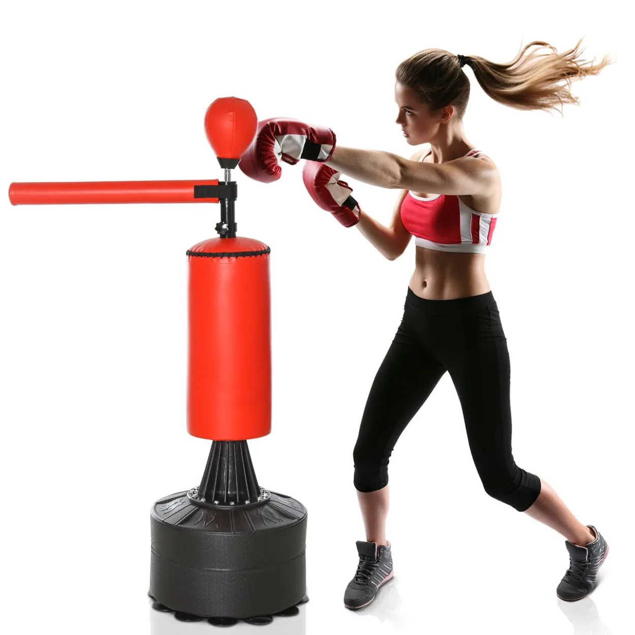 Boxsack Stehend 205cm Boxstand Standbox-Trainer Boxhandschuhe Rot