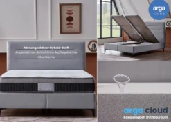Boxspringbett "A-CLOUD" mit Stauraum – Bett mit Bettkasten & Pocket-Federkern Matratze - Grau