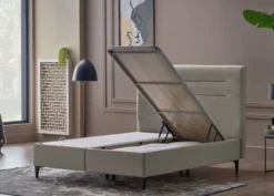 Boxspringbett "A-CLOUD" mit Stauraum – Bett mit Bettkasten & Pocket-Federkern Matratze - Cream