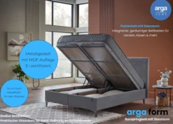 Boxspringbett "ARGAFORM" mit Stauraum, mit Bettkasten & 25 cm 5-Zonen-Federkernmatratze - Hellgrau