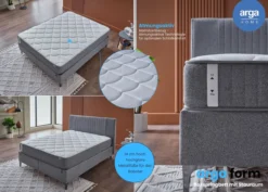 Boxspringbett "ARGAFORM" mit Stauraum, mit Bettkasten & 25 cm 5-Zonen-Federkernmatratze - Hellgrau