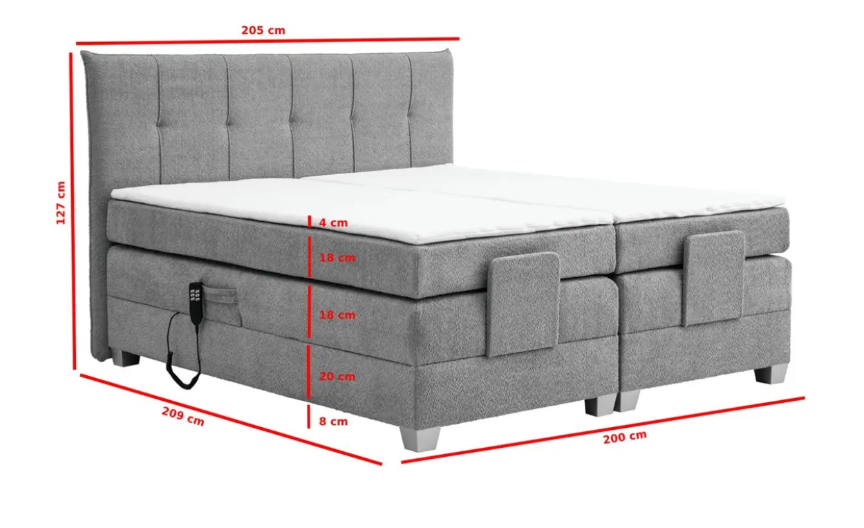 Boxspringbett BERN 200x200 cm mit Motor grau Coral 75