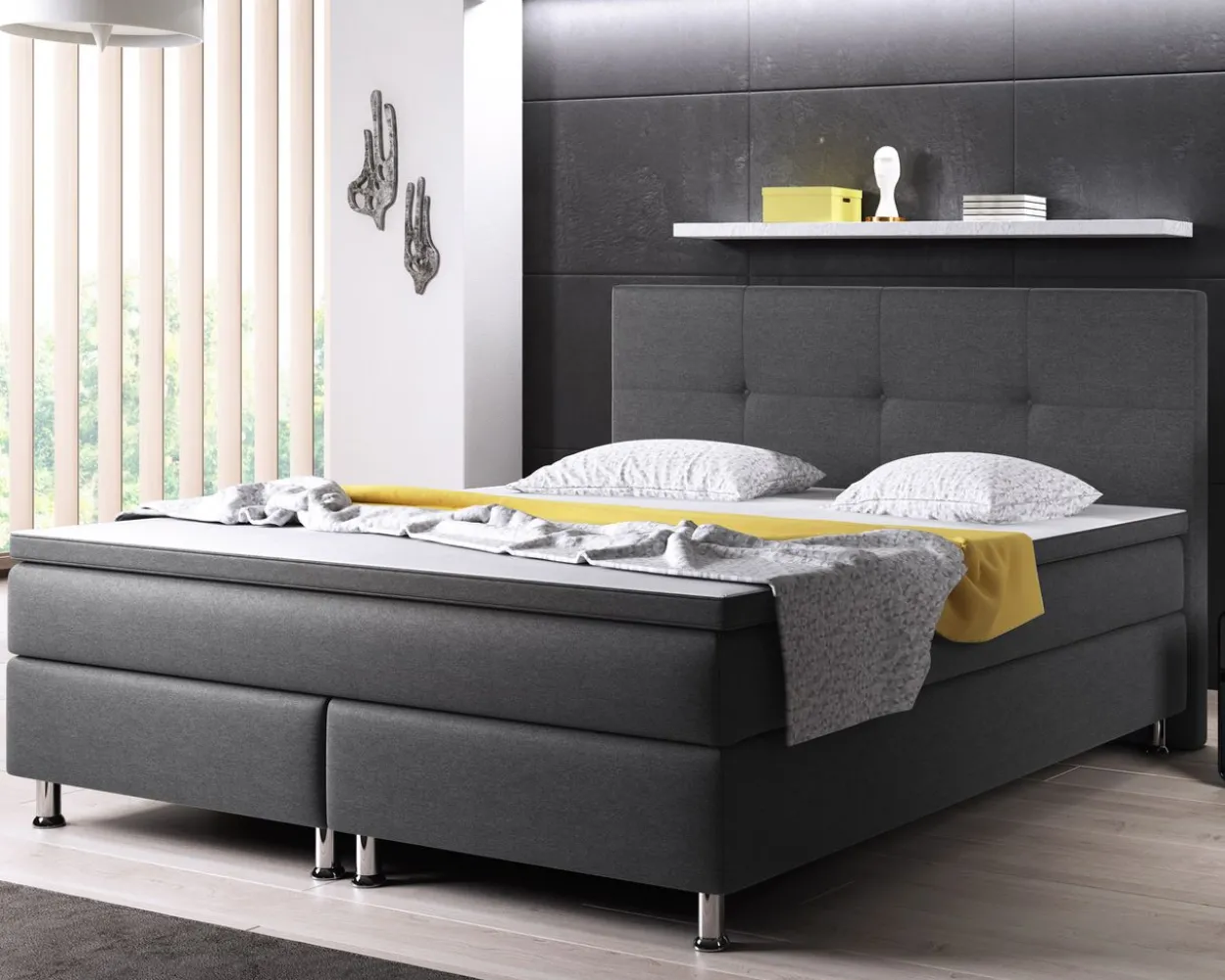 Boxspringbett Dallas 180x200 Webstoff Anthrazit