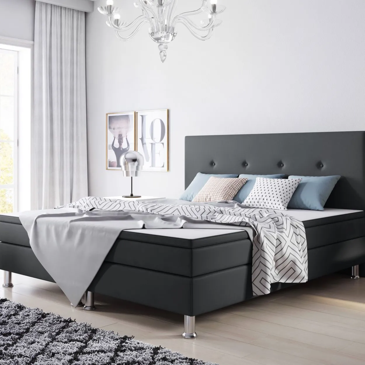 Boxspringbett Jump 180x200 Webstoff Anthrazit Typ 2