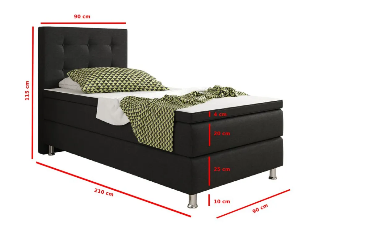 Boxspringbett Köln 90x200 Webstoff Schwarz