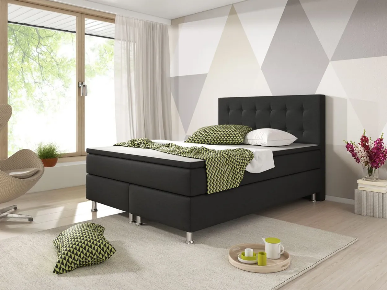 Boxspringbett Köln 140x200 Webstoff Schwarz