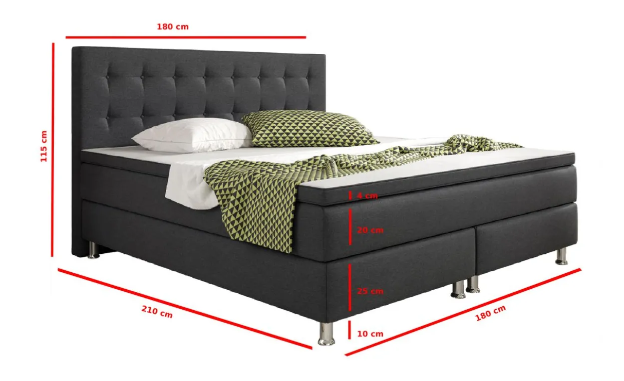 Boxspringbett Köln 180x200 Webstoff Anthrazit