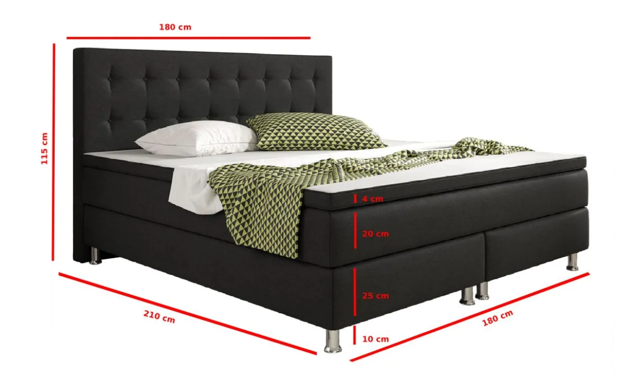 Boxspringbett Köln 180x200 Webstoff Schwarz