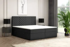 Boxspringbett MALIBU mit Bettkasten 180 x 200 cm Webstoff Schwarz Bett Bettkasten Hotelbett