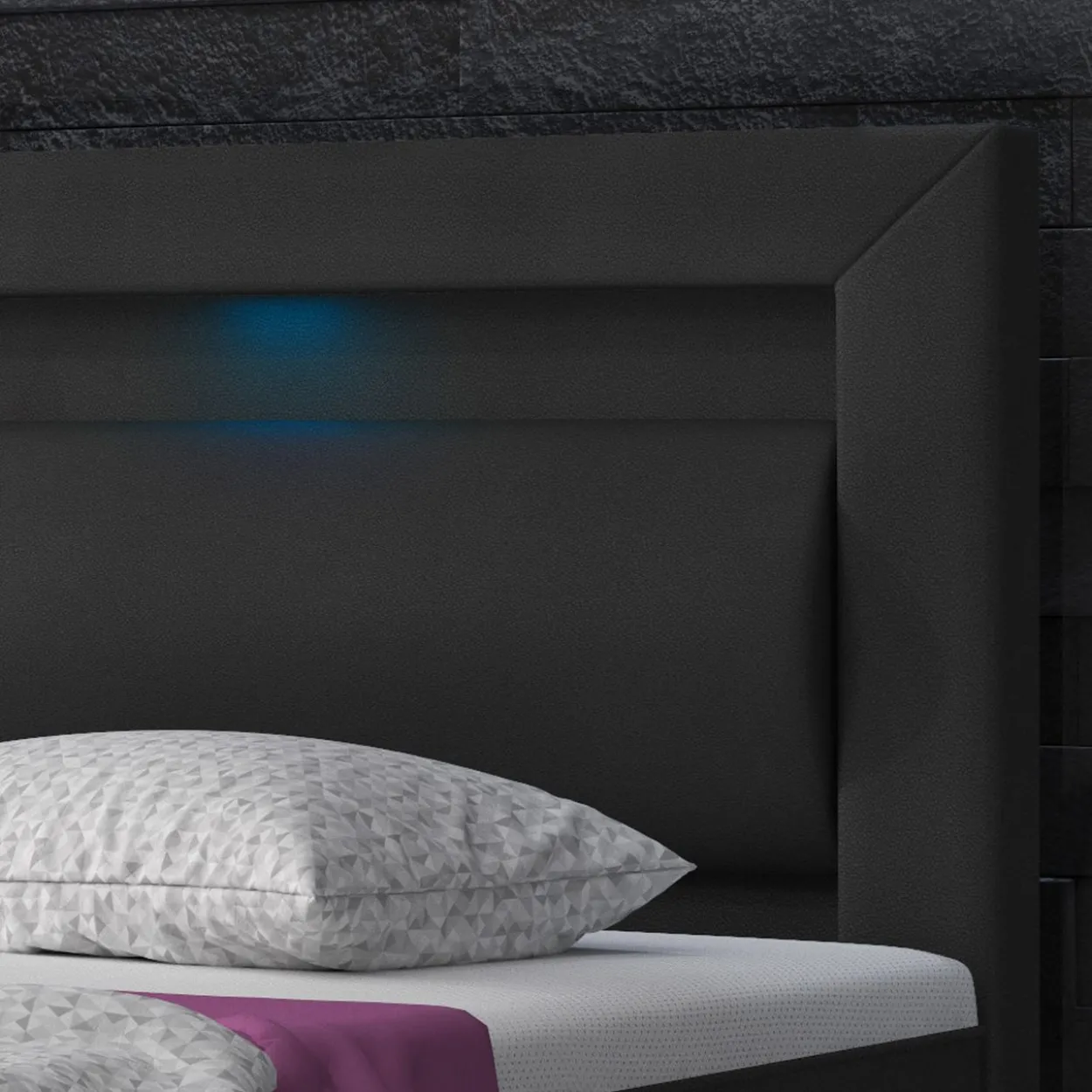 Boxspringbett MILANO ca.180x200 cm - Schwarz mit Topper-Optik