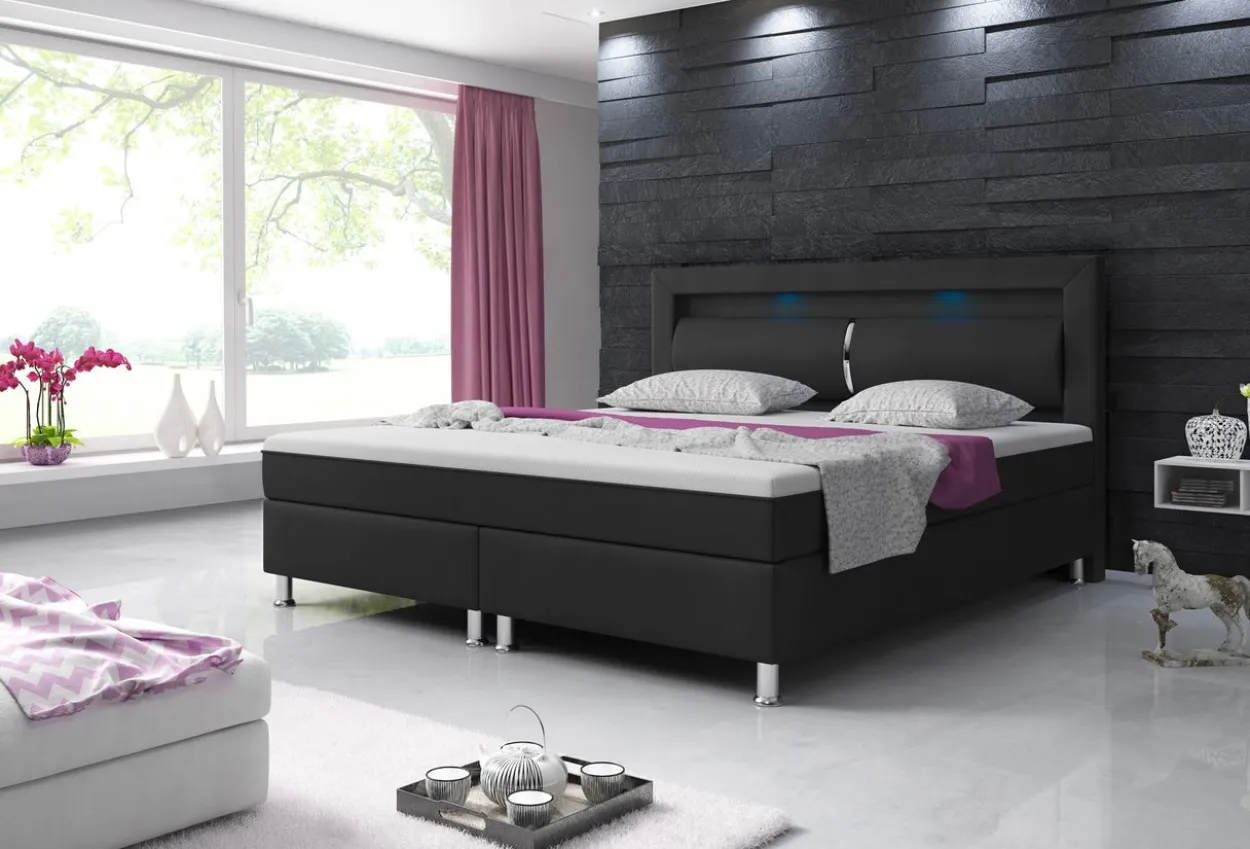 Boxspringbett MILANO ca.180x200 cm - Schwarz mit Topper-Optik