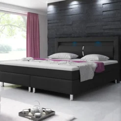 Boxspringbett MILANO ca.180x200 cm - Schwarz mit Topper-Optik