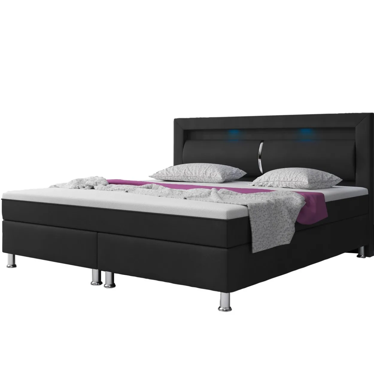 Boxspringbett MILANO ca.180x200 cm - Schwarz mit Topper-Optik