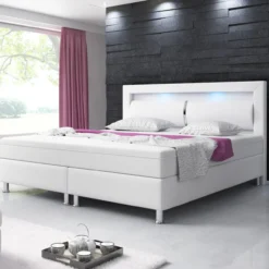 Boxspringbett MILANO ca. 180x200cm- Weiß mit integriertem Topper