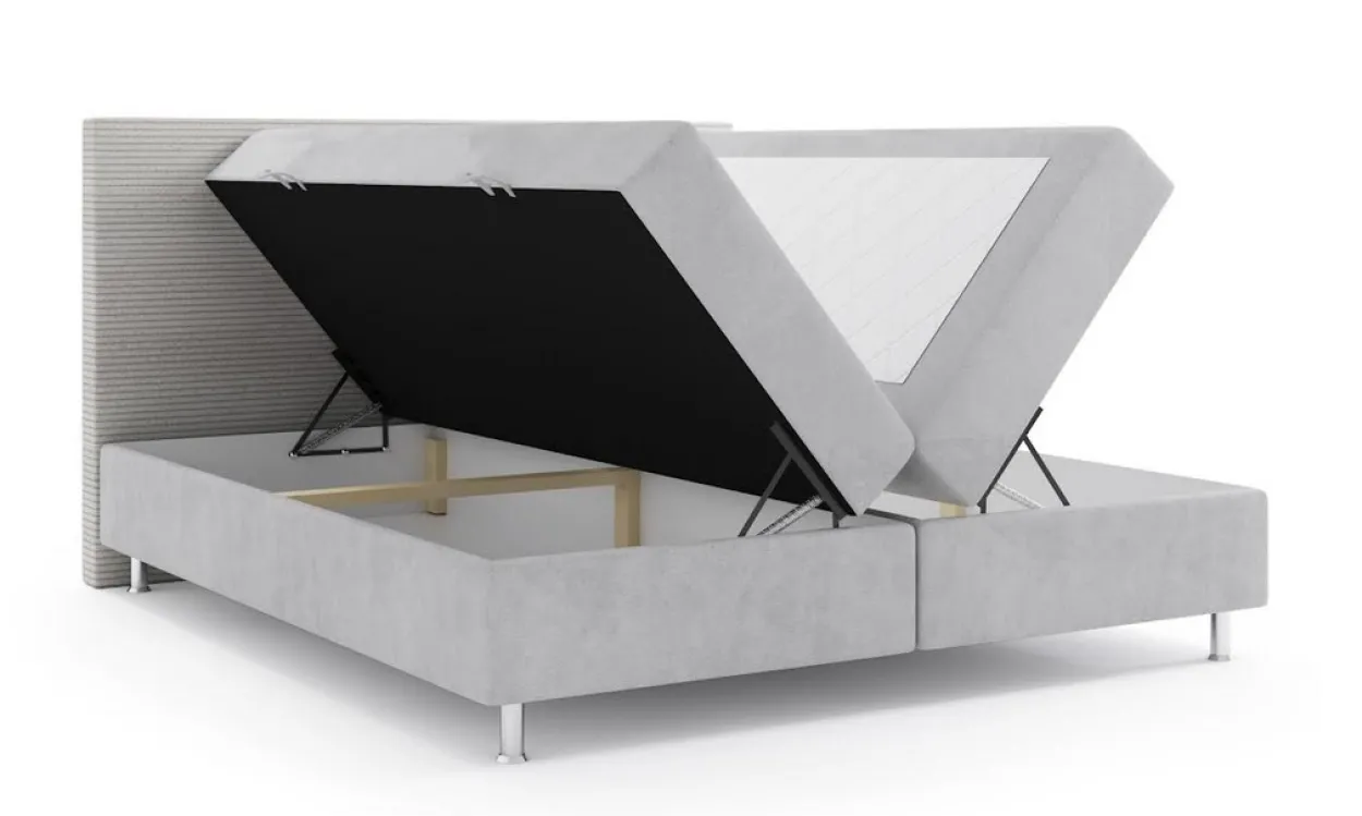 Boxspringbett PISA mit Bettkasten 180 x 200 cm Webstoff Grau Bett Bettkasten Topper