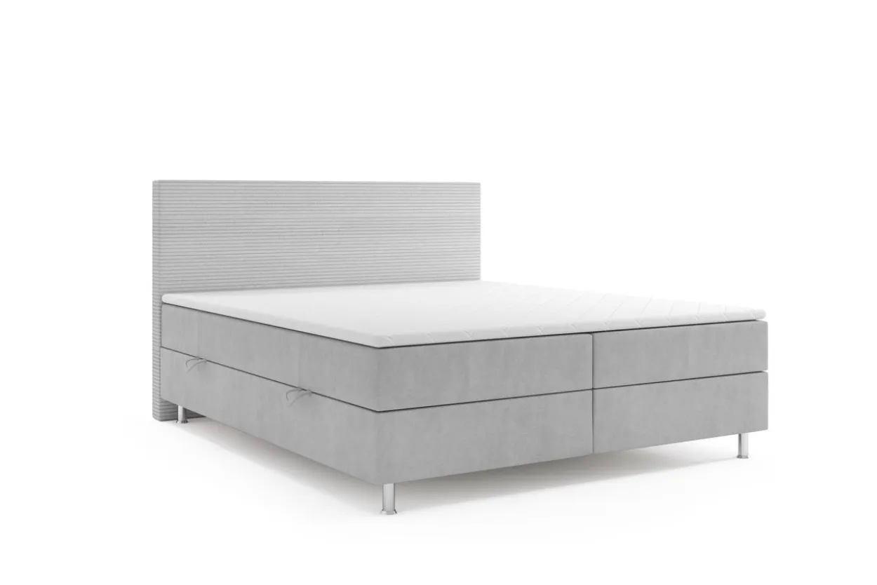 Boxspringbett PISA mit Bettkasten 180 x 200 cm Webstoff Grau Bett Bettkasten Topper