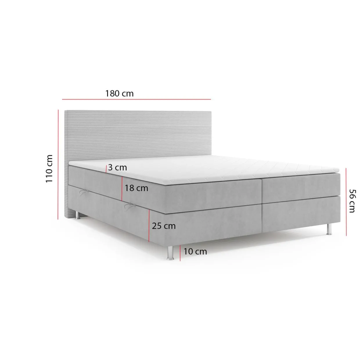 Boxspringbett PISA mit Bettkasten 180 x 200 cm Webstoff Grau Bett Bettkasten Topper