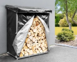 Brennholzregal mit Abdeckung S aus Metall, ca. 110 x 70 x 145 cm - Schwarz