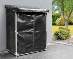 Brennholzregal mit Abdeckung M aus Metall, ca.135 x 70 x 165 cm - Schwarz