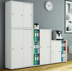 Büroschrank Lona L mit Schiebetüren Weiß