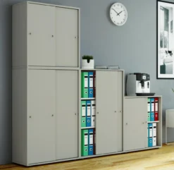 Büroschrank Lona XL mit Schiebetüren Grau