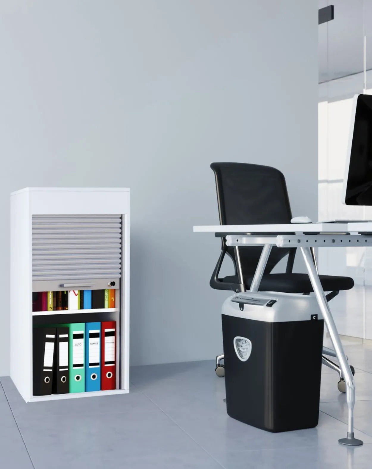 Büroschrank mit Rollladen Aktos L Weiß