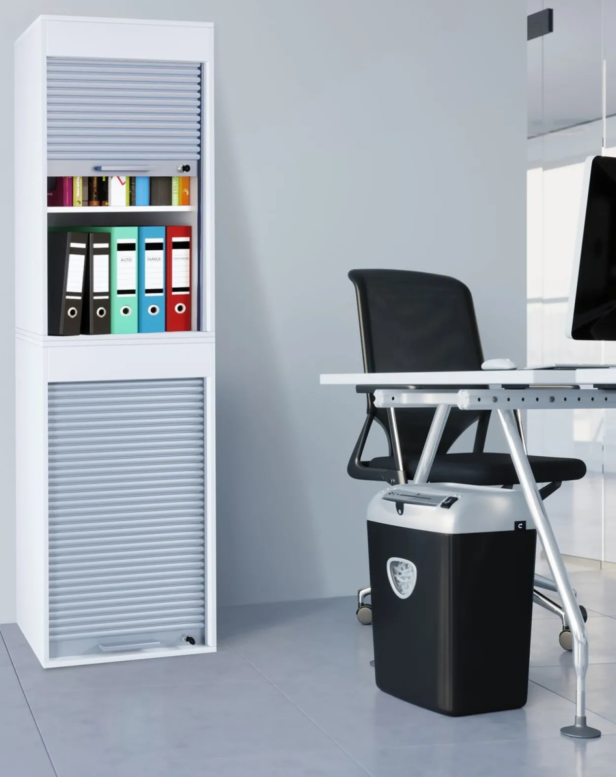 Büroschrank mit Rollladen Aktos XL weiß