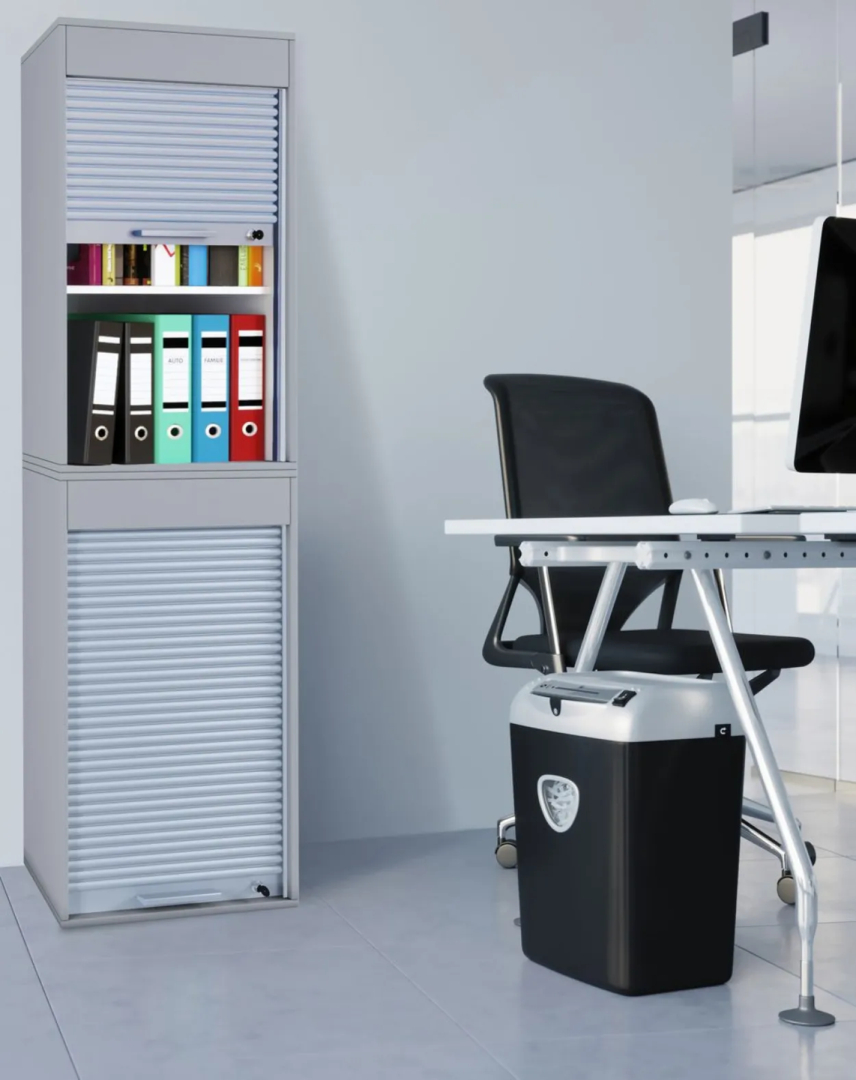 Büroschrank mit Rollladen Aktos XL grau
