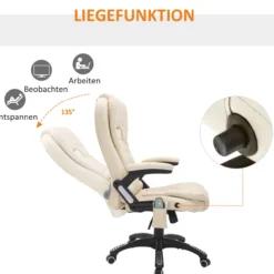 Bürosessel mit 6 Punkt Vibrations Massage mit Wärmefunktion drehbar beige