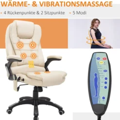 Bürosessel mit 6 Punkt Vibrations Massage mit Wärmefunktion drehbar beige