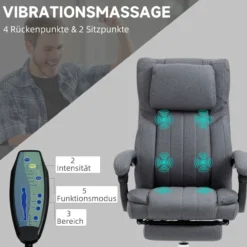 Bürostuhl mit Massagefunktion, Schreibtischstuhl mit Liegefunktion Grau