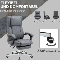 Bürostuhl mit Massagefunktion, Schreibtischstuhl mit Liegefunktion Grau