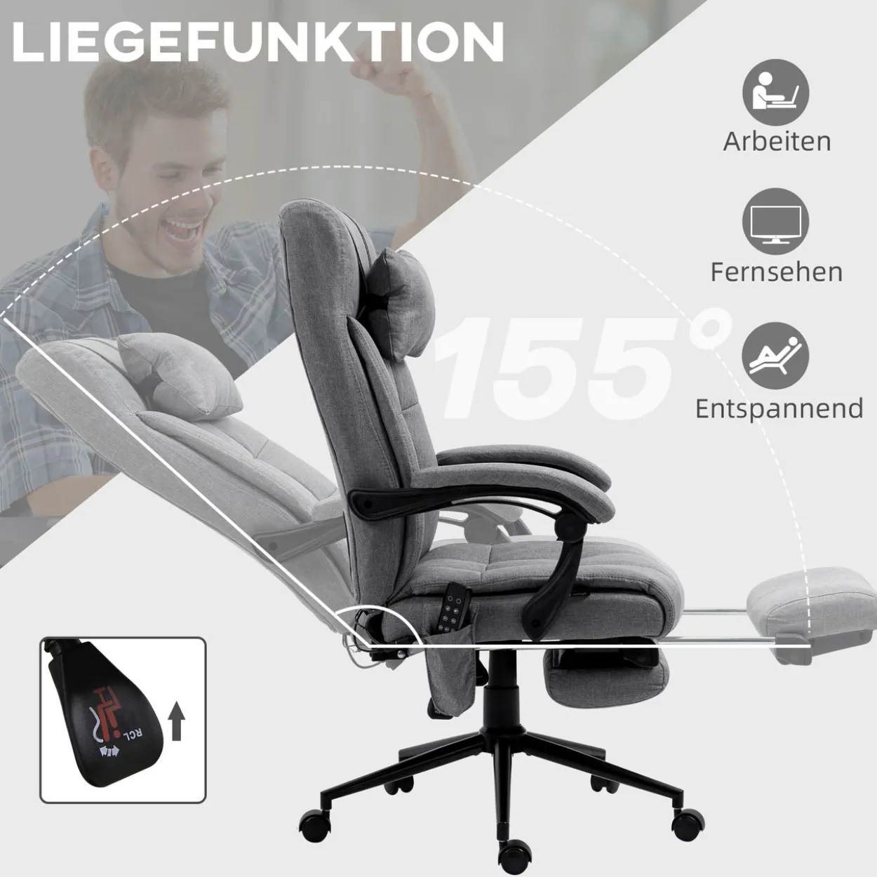 Bürostuhl mit Massagefunktion, Ergonomisch PC Stuhl mit Liegefunktion