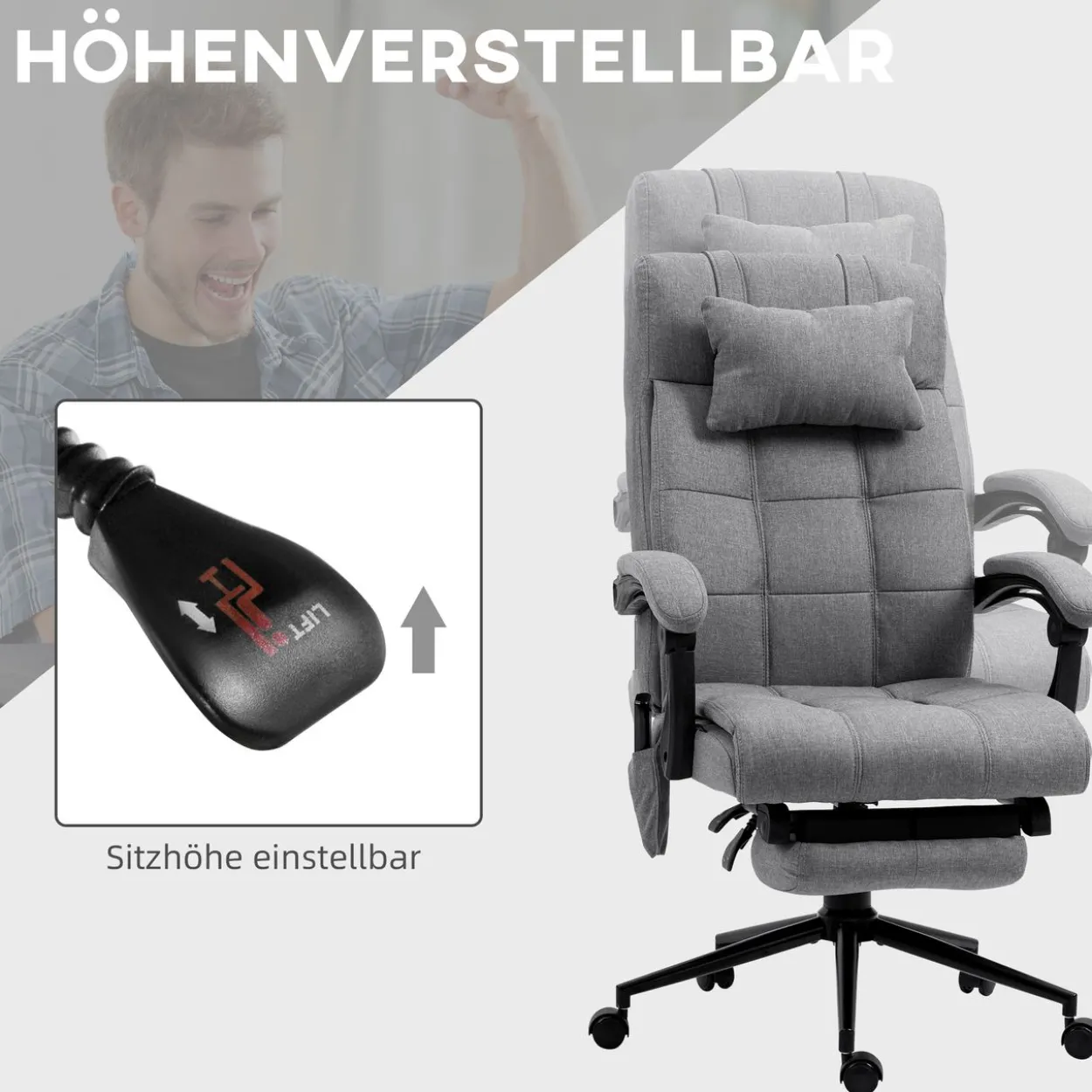 Bürostuhl mit Massagefunktion, Ergonomisch PC Stuhl mit Liegefunktion