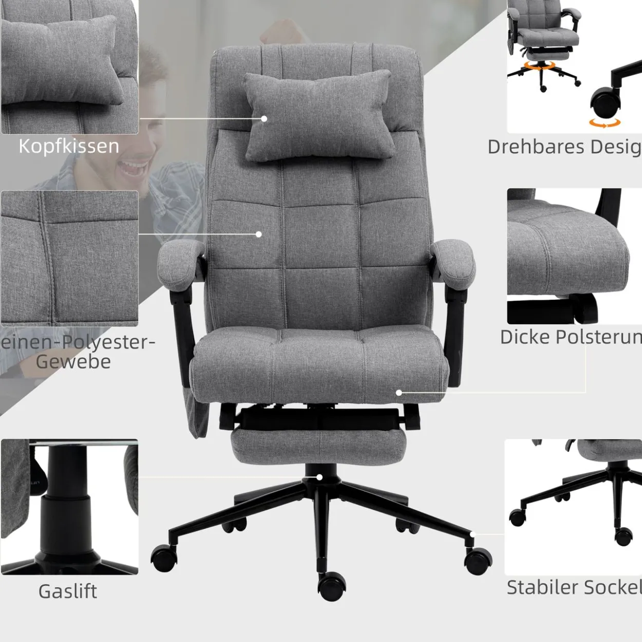Bürostuhl mit Massagefunktion, Ergonomisch PC Stuhl mit Liegefunktion