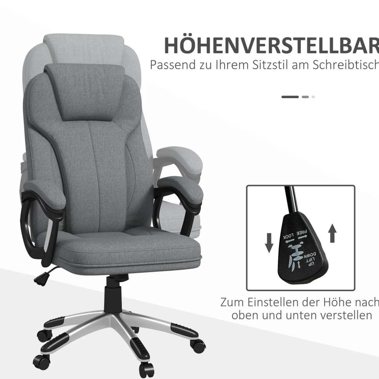 Bürostuhl mit Wippfunktion höhenverstellbar Computerstuhl Grau