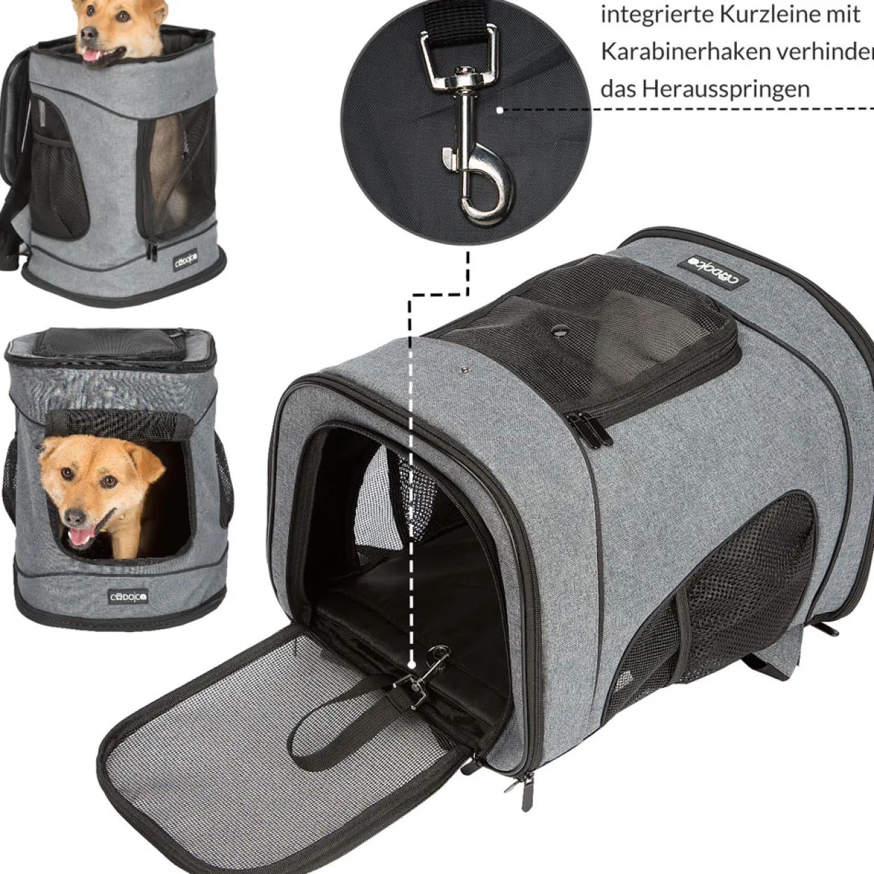 Cadoca Haustierrucksack Grau 41x30x31cm