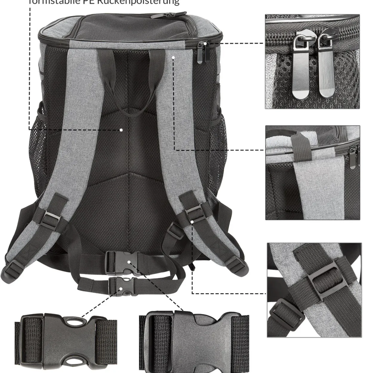 Cadoca Haustierrucksack Grau 41x30x31cm
