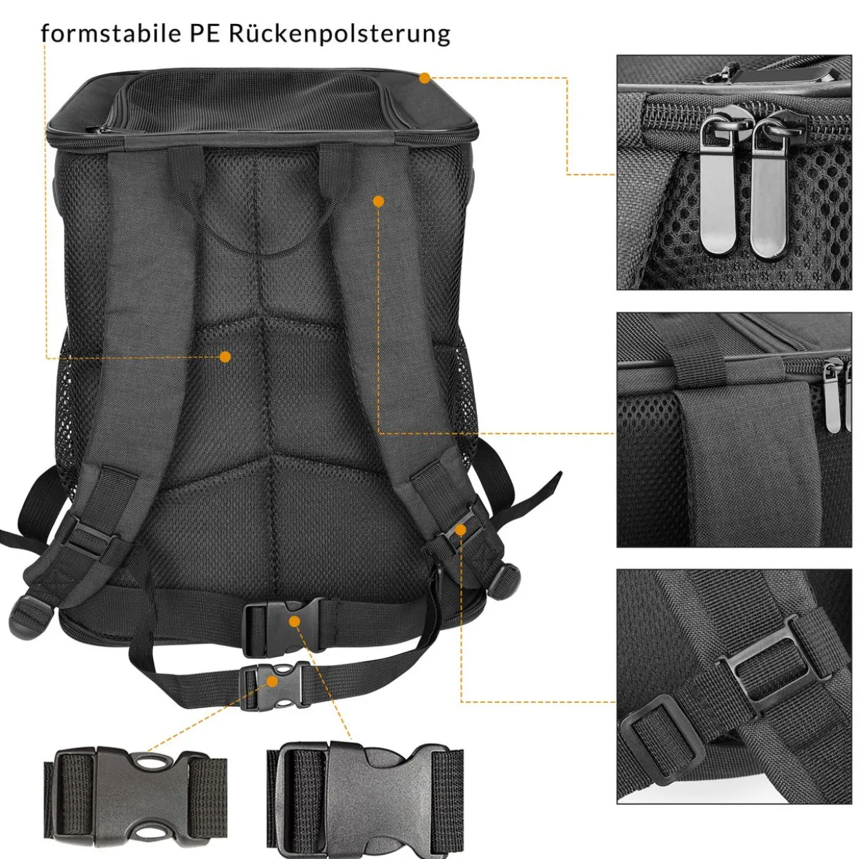 Cadoca Haustierrucksack Schwarz 41x30x31cm