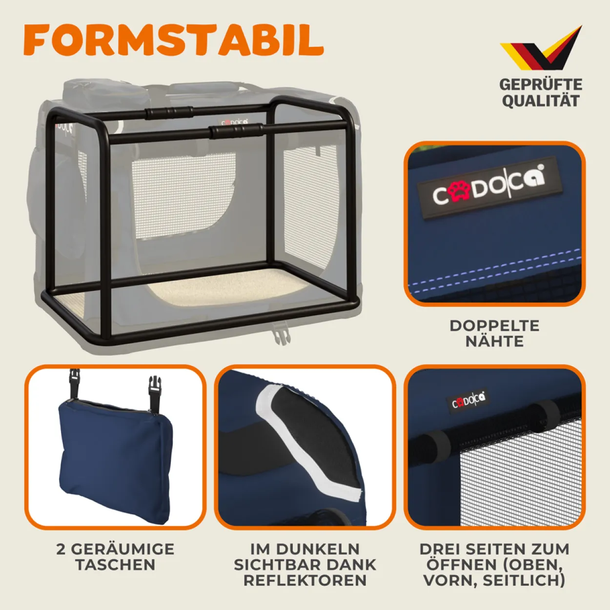 Cadoca Tiertransportbox M 60x42x44cm navyblau