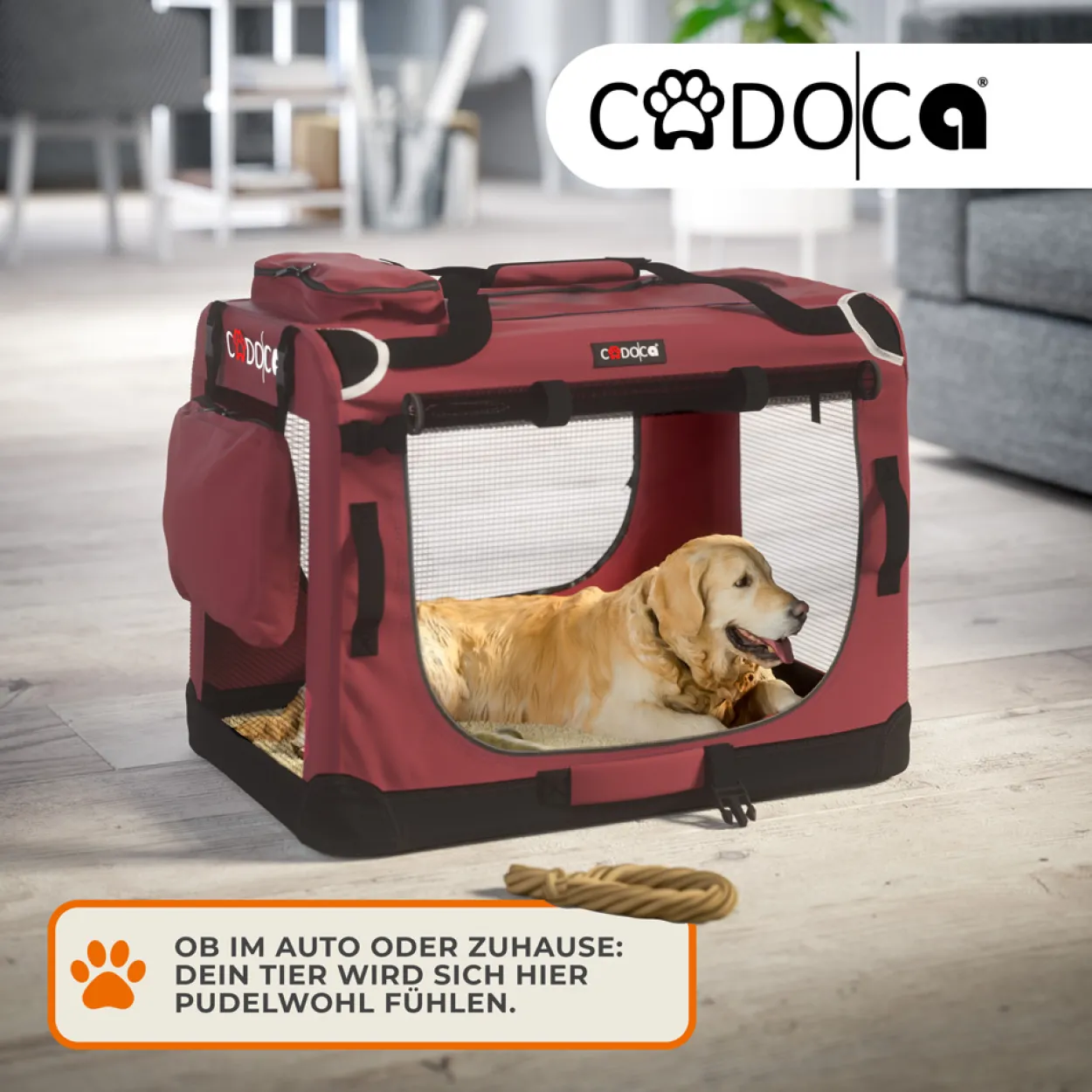 Cadoca Tiertransportbox M 60x42x44cm dunkelrot