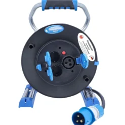 Camping Kabeltrommel 25 m, CEE-Stecker, 1 CEE-Steckdose, 2 Steckdosen, USB A+C, Spannunganzeige