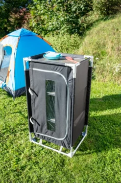 Campingküche mit 3-stufigem Stoffschrank, ca. 57x47x98 cm – schwarz/grau