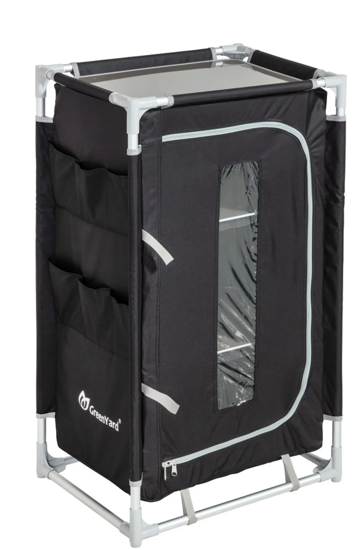 Campingküche mit 3-stufigem Stoffschrank, ca. 57x47x98 cm – schwarz/grau