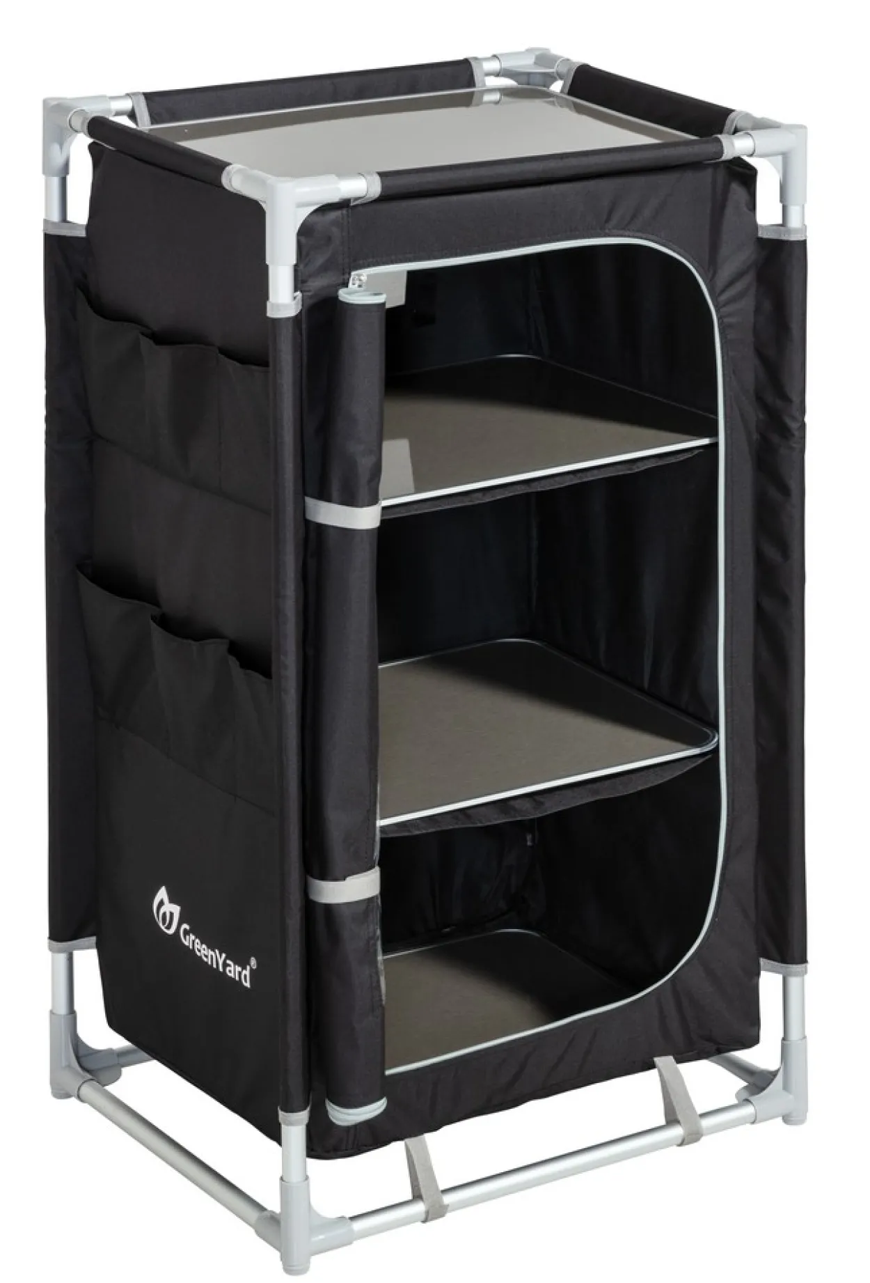 Campingküche mit 3-stufigem Stoffschrank, ca. 57x47x98 cm – schwarz/grau