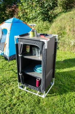 Campingküche mit 3-stufigem Stoffschrank, ca. 57x47x98 cm – schwarz/grau